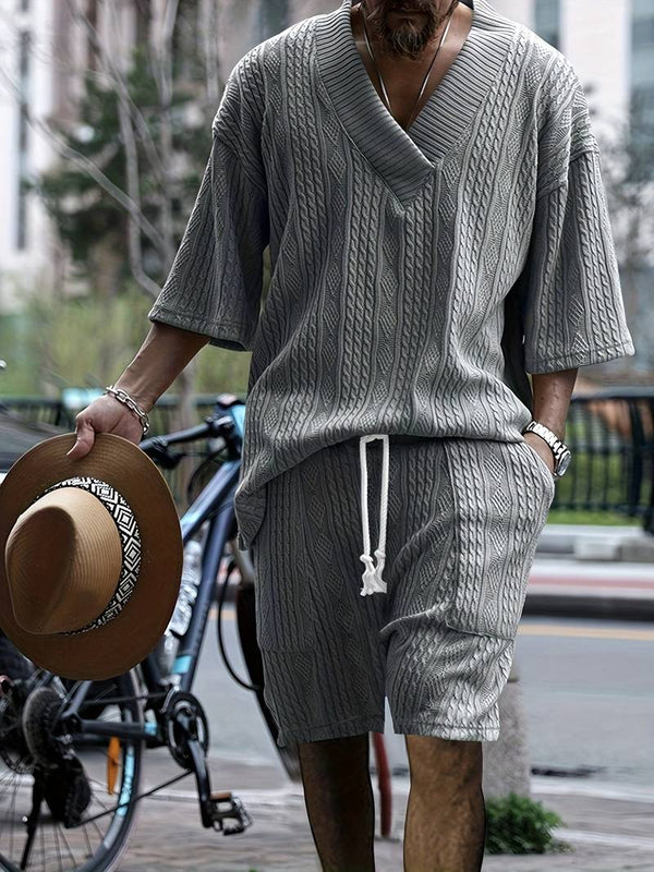 Heren gebreide lounge set - kabelbrei casual ensemble voor vrijetijd en uitjes