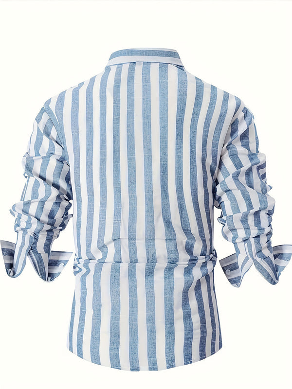 Heren stijlvolle blauw gestreepte zomershirt - lichtgewicht button-up voor casual gelegenheden