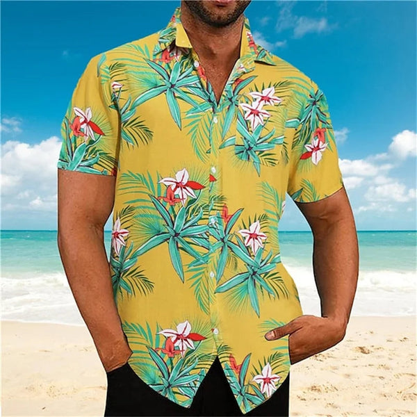 Heren korte mouwen tropische print shirt - casual zomeroutfit, lichtgewicht stof