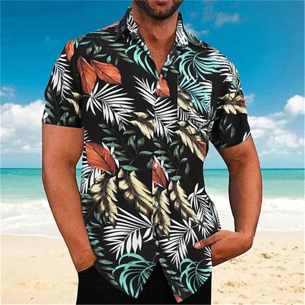 Heren korte mouwen tropische print shirt - casual zomeroutfit, lichtgewicht stof
