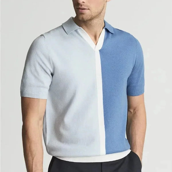 Heren dual-tone gebreide polo - stijlvolle korte mouw top