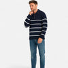 Heren kwart zip trui in navy en witte strepen - casual weekend sweater van zachte stof