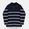 Heren kwart zip trui in navy en witte strepen - casual weekend sweater van zachte stof