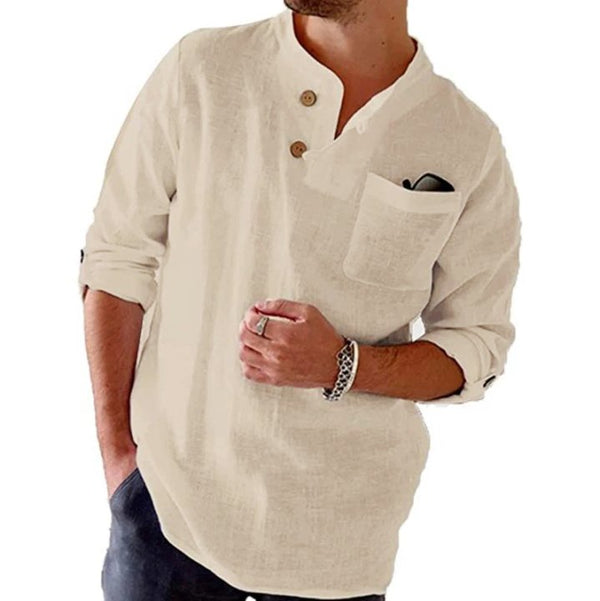Leren shirt voor heren - lichtgewicht casual zomeroutfit met ademende oprolbare mouwen en zak