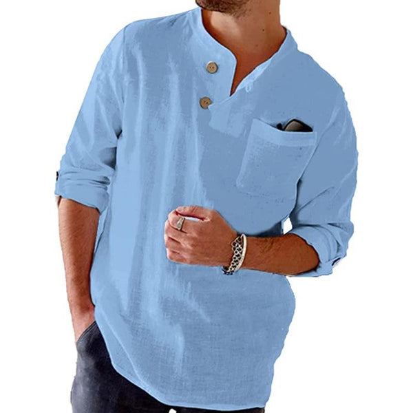 Leren shirt voor heren - lichtgewicht casual zomeroutfit met ademende oprolbare mouwen en zak