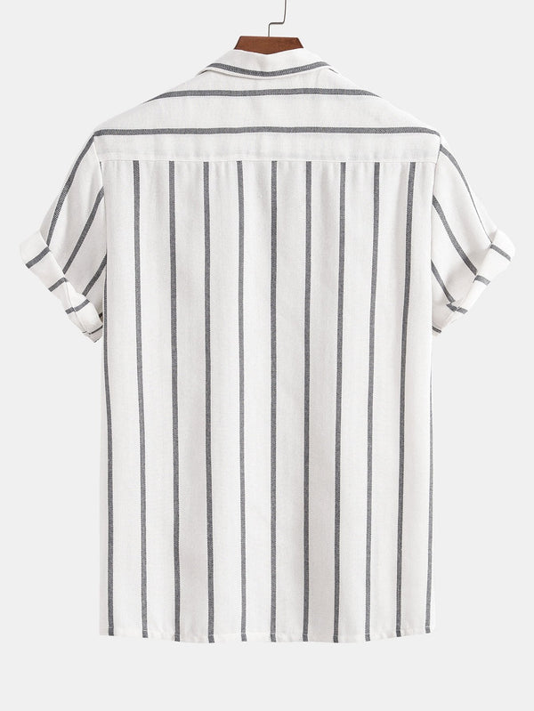 2-delig herenshirt en broekset - gestreepte lichte zomeroutfit voor dagtochten