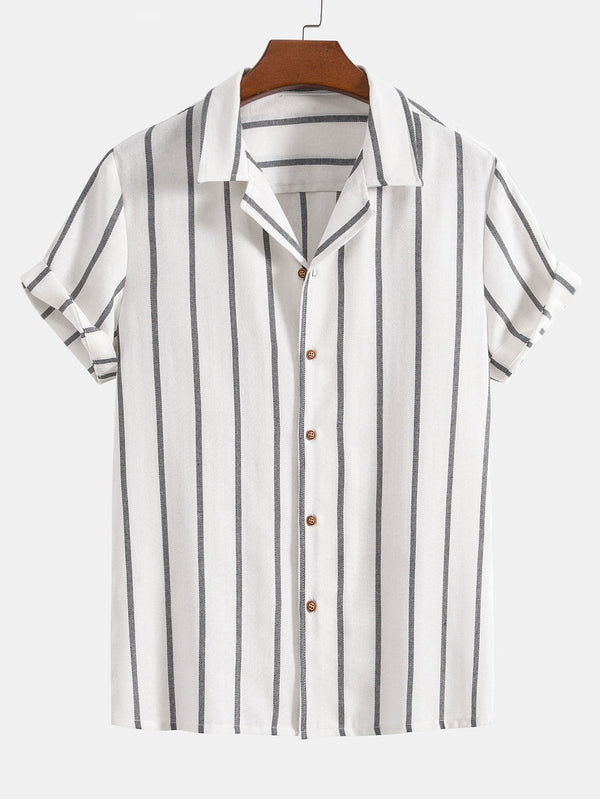 2-delig herenshirt en broekset - gestreepte lichte zomeroutfit voor dagtochten