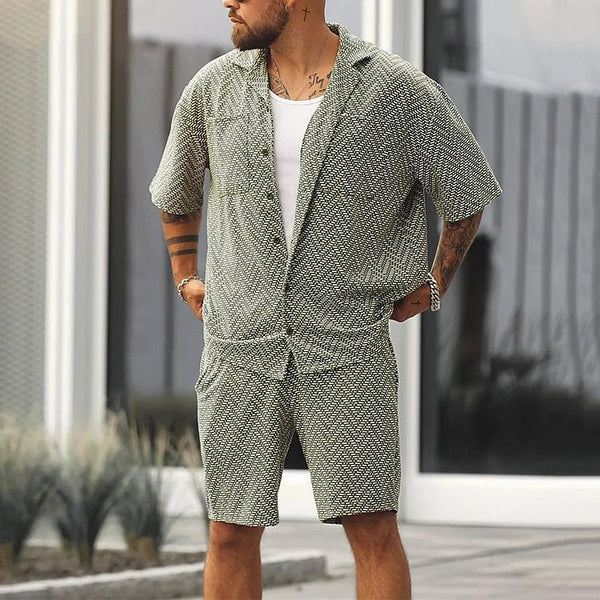 2-delig zomerset voor mannen - gestreepte grijze outfit voor casual elegantie