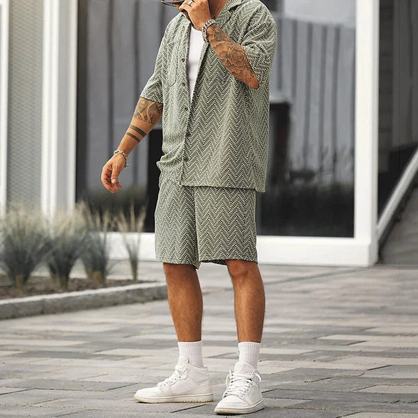 2-delig zomerset voor mannen - gestreepte grijze outfit voor casual elegantie