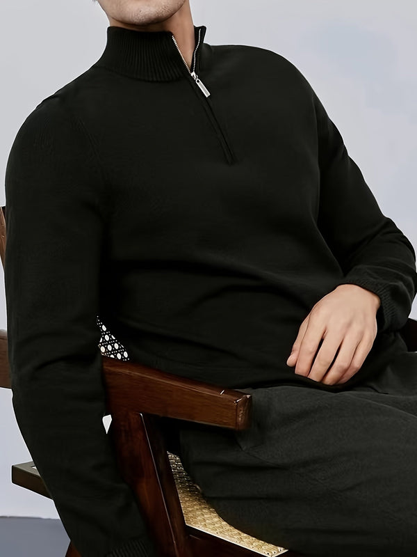 Heren gebreide trui met halve ritssluiting - veelzijdig casual layeringstuk