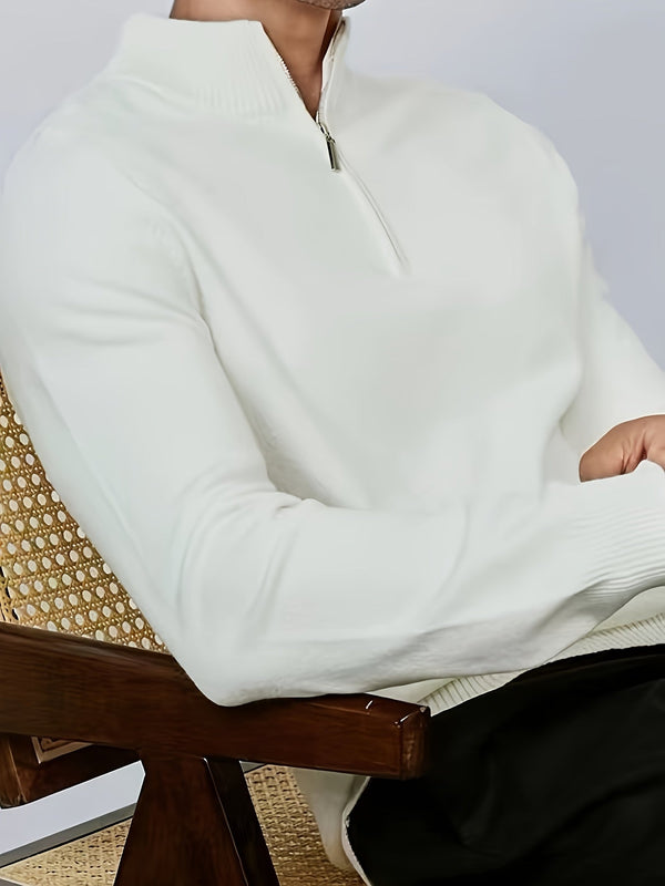 Heren gebreide trui met halve ritssluiting - veelzijdig casual layeringstuk