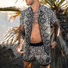 2-delige mannen strandset - trendy luipaardprint shirt met korte mouwen en shorts voor casual zomerse uitjes