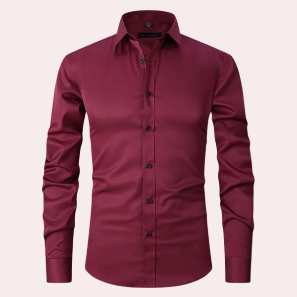 Stretch overhemd – slim-fit heren langmouw knoopsluiting overhemd met zachte stof