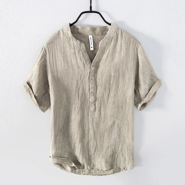 Heren linnen overhemd ademend zomerstijl - klassieke korte mouw casual shirt