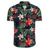 Heren casual bloemenoverhemd met korte mouwen - groene en rode patroon voor zomerse uitjes