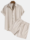 2-delige mannen set met korte mouwen - ribbed shirt en shorts