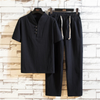 2-delige casual linnen set voor heren - stijlvolle korte mouwen top en broek voor zomerse uitjes