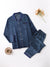 2-delige blauwe gestreepte satijnen pyjama set - heren slaapoutfit met lange mouwen