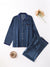 2-delige blauwe gestreepte satijnen pyjama set - heren slaapoutfit met lange mouwen