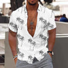 Heren korte mouwen linnen shirt met tropische print - luchtig zomerstrand shirt