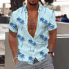 Heren korte mouwen linnen shirt met tropische print - luchtig zomerstrand shirt
