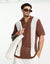 Heren vintage gebreide polo - brown casual shirt met open-gehaakt design
