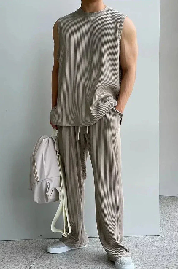 Mannen zonder mouwen gebreide top & broek set - moderne casual wear voor elke dag