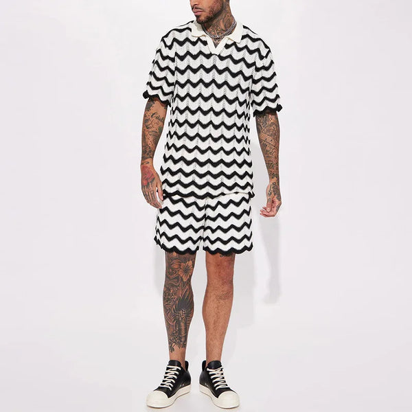 2-delige zomerse gebreide set voor heren - stijlvolle polo en shorts voor casual uitjes