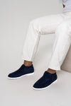 Heren moccasins hoogmodel van suede in donkerblauw - chique casual stijl