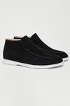 Heren ankle boots - verfijnde zwarte suede avondmode - stijlvolle high-cut casual loafers