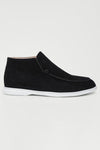 Heren ankle boots - verfijnde zwarte suede avondmode - stijlvolle high-cut casual loafers