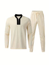 2-delige heren tracksuit - moderne zip nek top en broek set