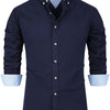 Marineblauwe overhemd met lange mouwen - veelzijdige casual outfit voor mannen