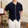Textured gebreide polo - premium heren top met korte mouwen